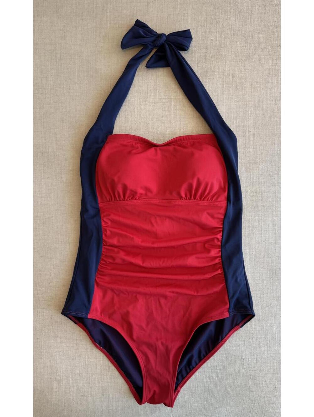 Boden Santorini Halterneck Swimsuit Navy Red Size 10